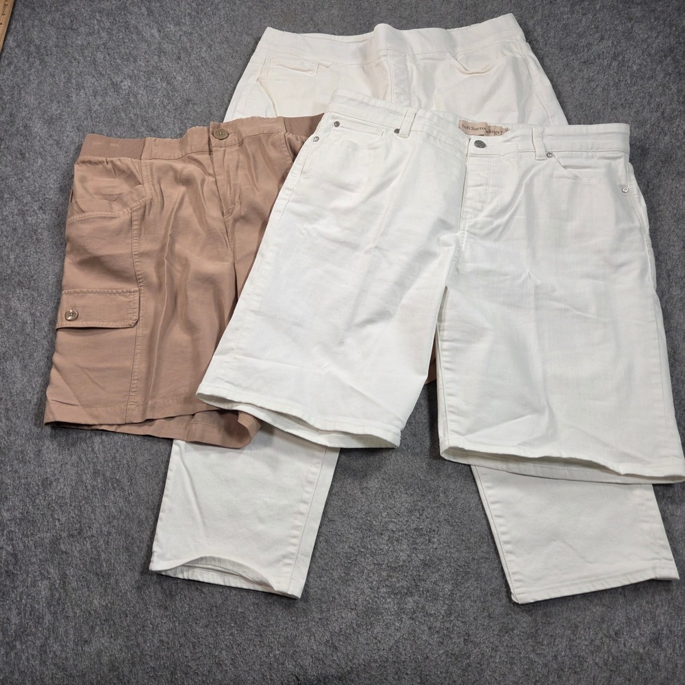 Soft Surroundings Crop Pants Shorts Bundle Womens White Tan XL Denim Cargo